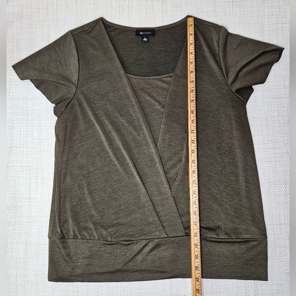 Vintage Y2K AB Studio Women's V-Neck Wrap Short Sleeve Layer Top Olive Size XL - Picture 3 of 9
